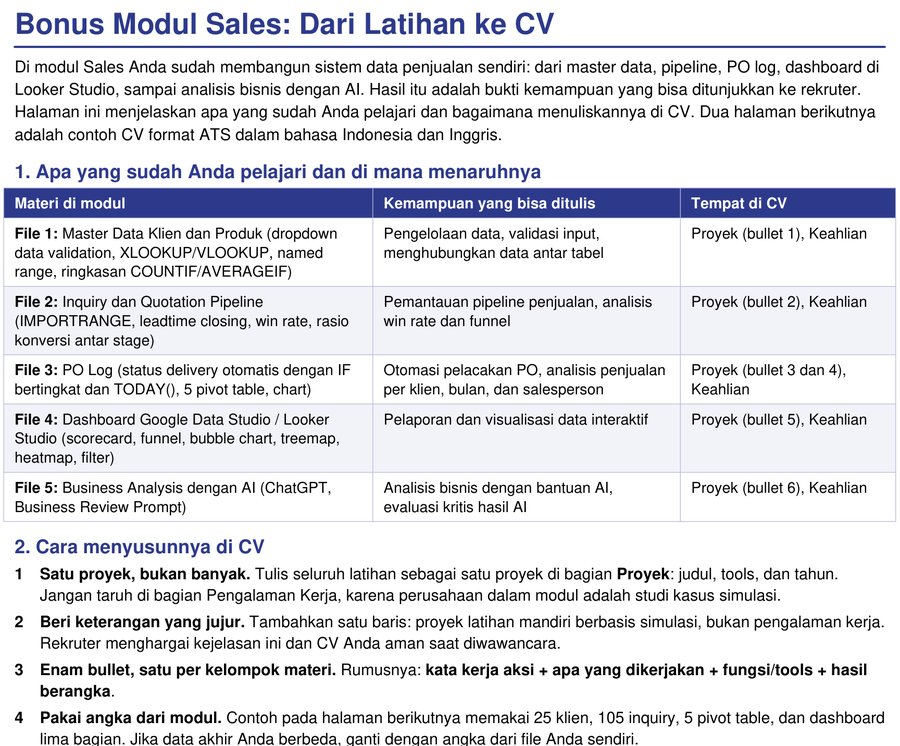Panduan Dari Latihan ke CV: tabel kemampuan yang bisa ditulis di CV