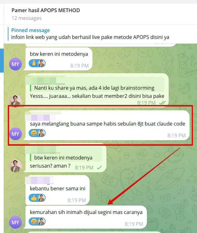 Screenshot percakapan pengguna APOPS Method 1; buka gambar untuk membaca ukuran penuh