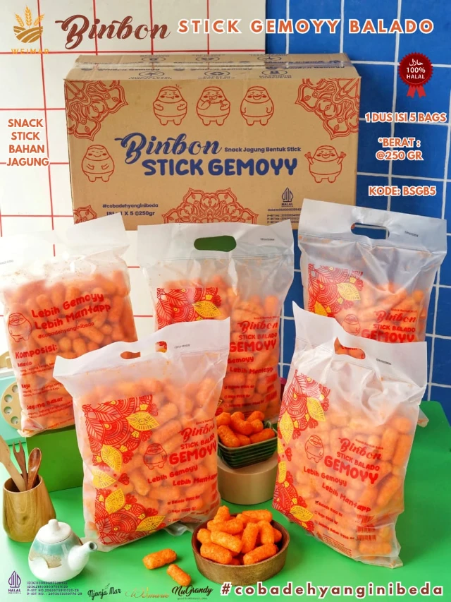 Binbon Stick Gemoy 250g — Stik Cemilan Renyah 3 Pilihan Rasa
