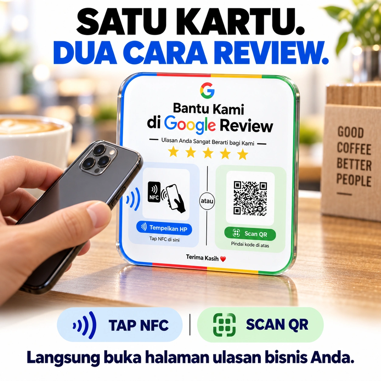 Satu kartu dua cara akses: tap NFC atau scan QR