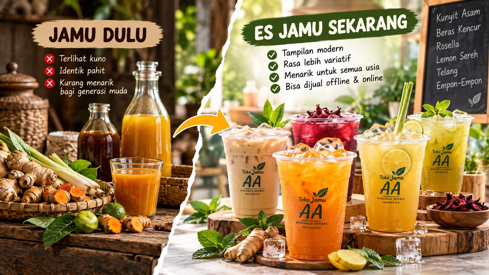 Bahan herbal hingga menjadi Es Jamu modern