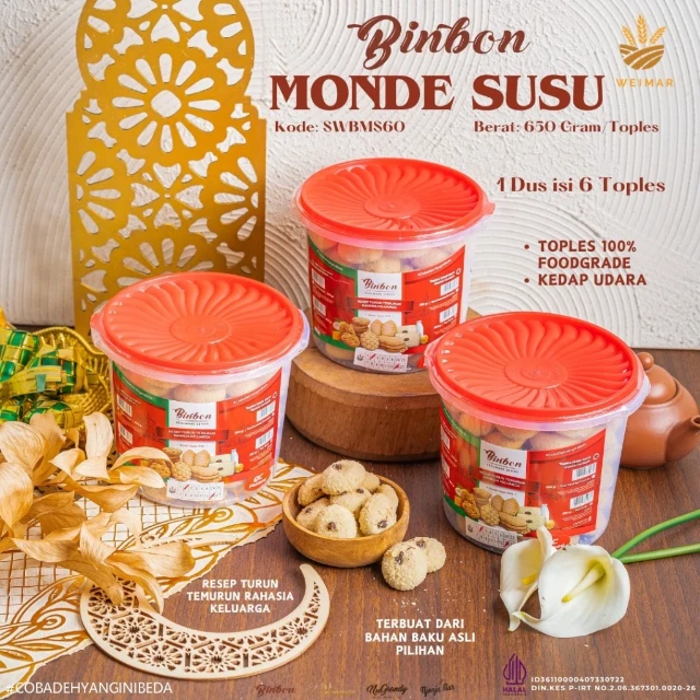 Grosir Kue Susu Choco Chips Binbon 650g (1 Dus Isi 6 Toples) 2