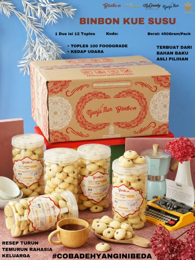 Grosir Kue Susu Choco Chips Binbon 450g (1 Dus Isi 12 Toples)